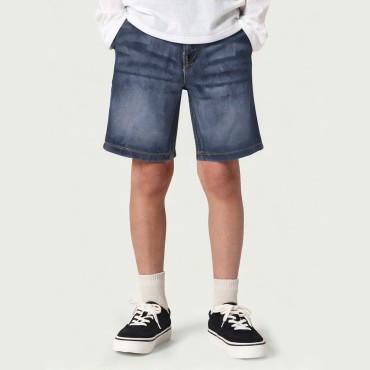 Boys' Slim Fit Adjustable Waistband Cotton Denim Shorts