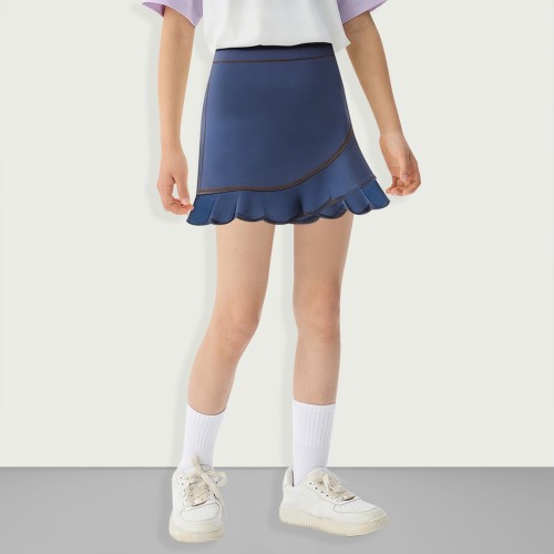 Girls Casual Elastic High Waist Solid Color Ruffle...