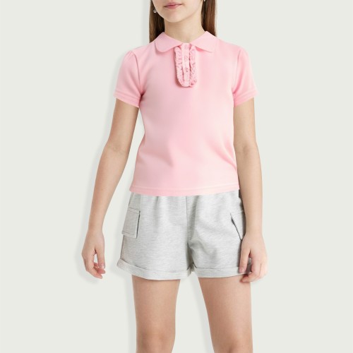Girls Short Sleeve Ruffled Mesh Cotton Polo Shirt