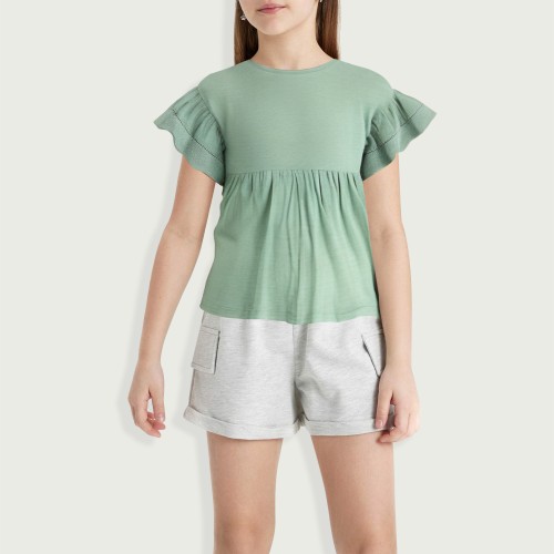 Girls Short Sleeve Babydoll Eyelet Embroidery T-Sh...