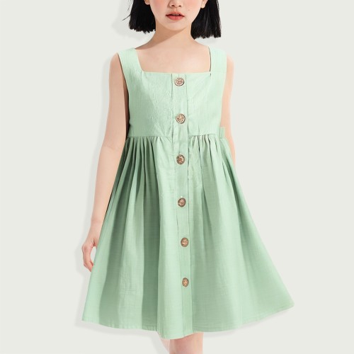 Girls Cotton and Linen Summer Sling Sleeveless But...