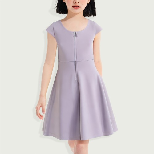 Girls Dress Crew Neck Back Zipper Closure