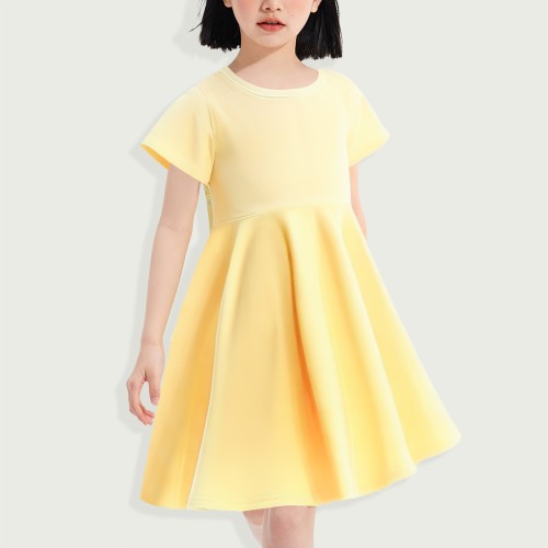 Girls short sleeve solid color skating casual dres...