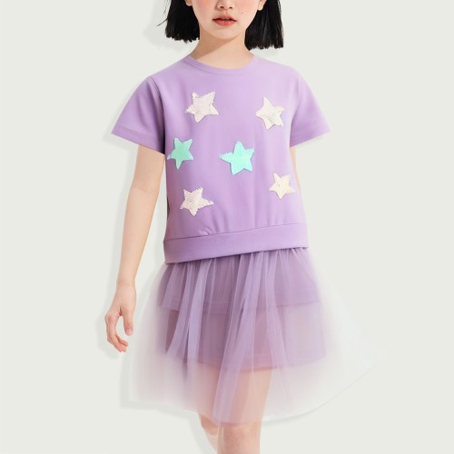 Explosive Short Sleeve Glitter Star Sticker Soft T...