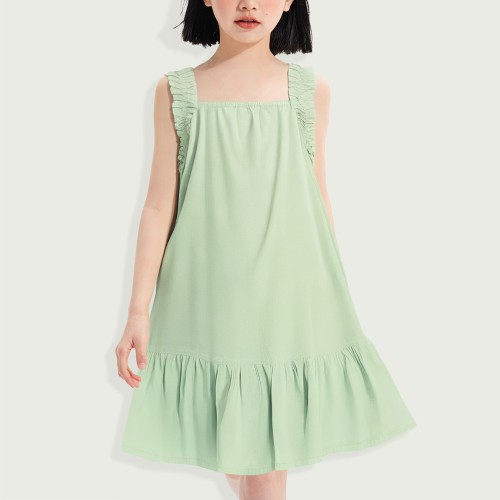 Girls solid color crochet A-line dress