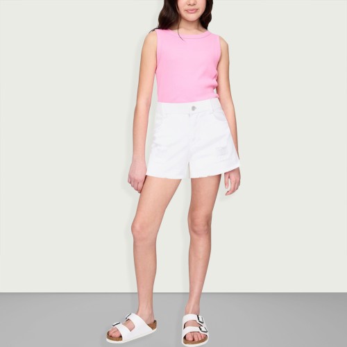 Girls' mid-rise ripped raw-edge straight denim sho...