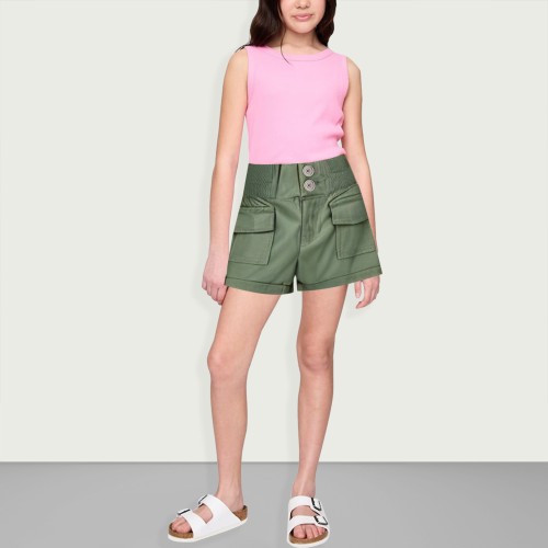 Girls' Cargo Style Multi-Pocket Stretch Shorts
