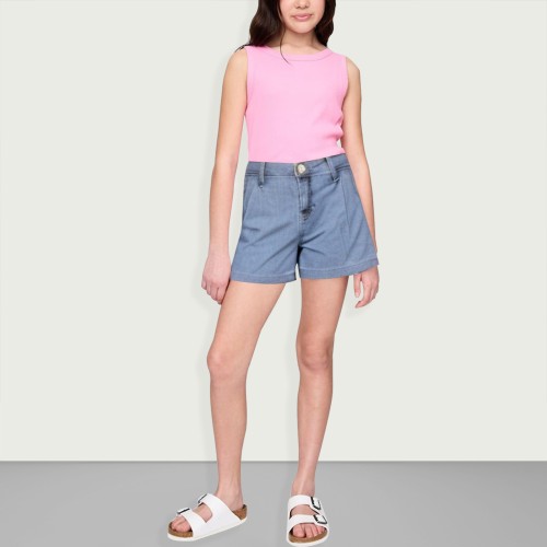 High Quality Light Blue Girls Solid Color Cropped ...